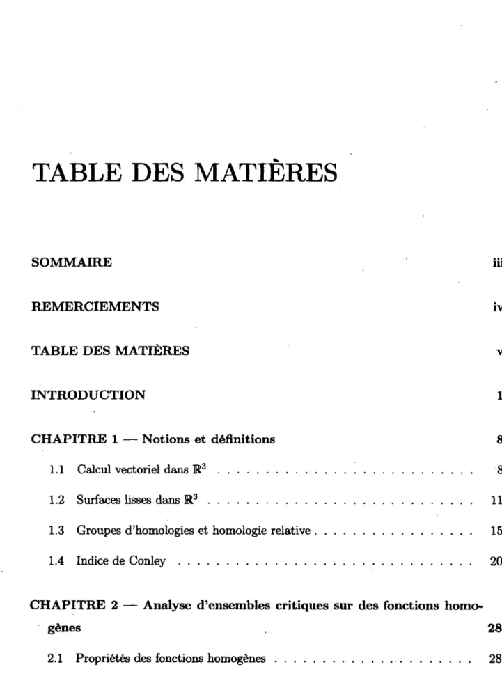 TABLE DES  MATIÈRES 