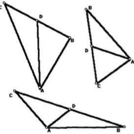 Figure 3.2 – Trois triangles avec médiane (tiré de Chazan, 1993a, p.361) 