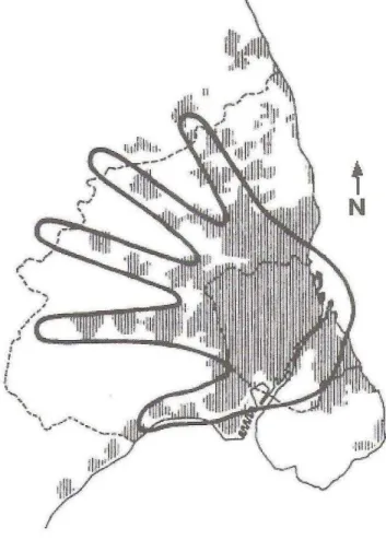 Fig. 1.1 – Etalement urbain en « doigts de gant » `a Copenhague. Source : Bavoux et al