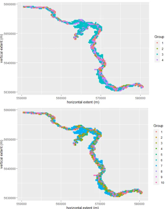 Figure 2.7 Spatial Distribution of Clusters Considering 4 and 10 Groups Based on Flood Losses - K-Means Algorithm