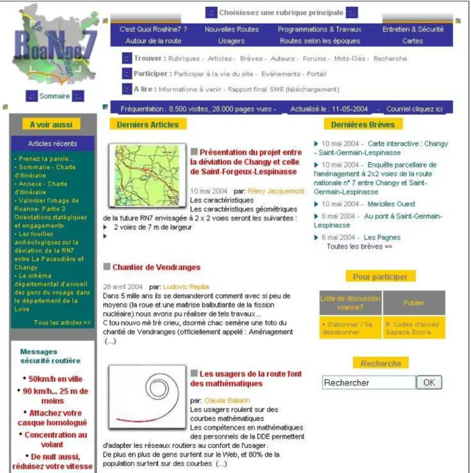 Figure 6: Capture d’écran de la page d’accueil de roanne7.net (mai 2004) 