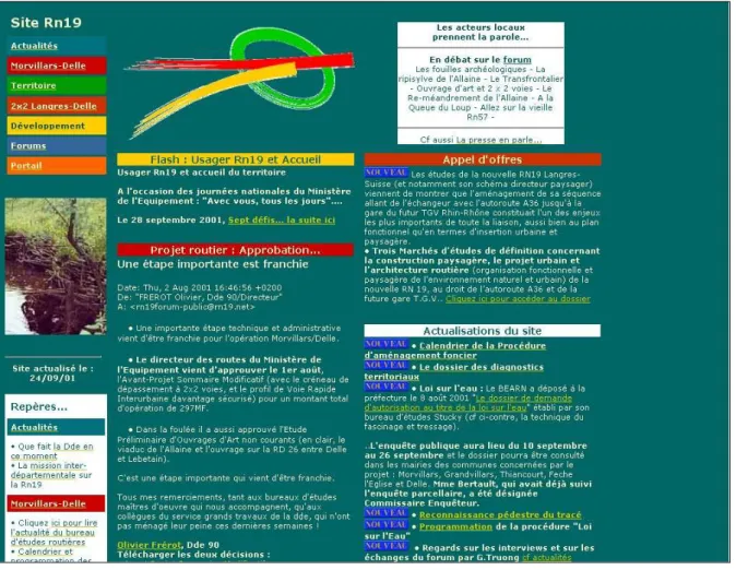 Figure 2: Première version du site rn19.net   (capture d’écran à la date 24 septembre 2001) 