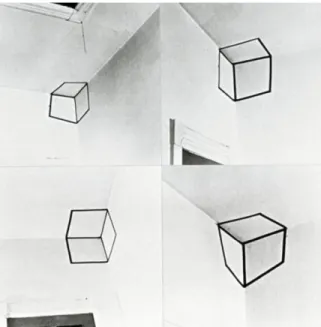 Figure A13 : Serge Tousignant, Ruban gommé sur coin d’atelier,  4 points de visions, 1973
