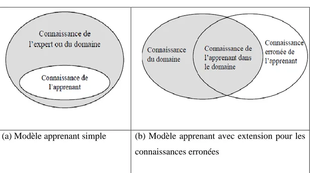 Figure 4 : Représentation du modèle du type recouvrement, avec une  variante incorporant les connaissances erronées de l'apprenant 