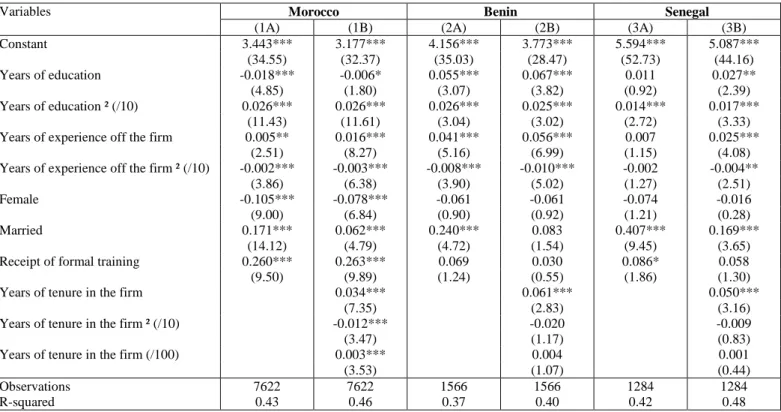 Table 4. Estimates of the log of hourly earnings 