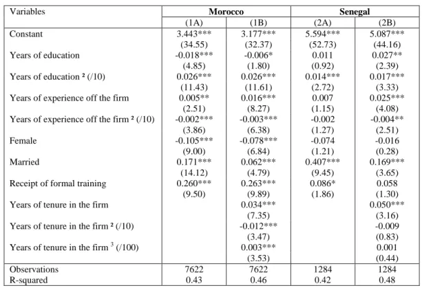 Table 4. Estimates of the log of hourly earnings 
