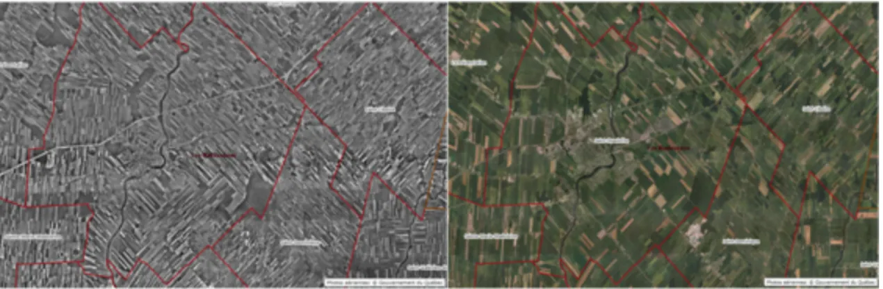 Figure 1.1 Photos aériennes du couvert forestier de Saint-Hyacinthe en 1964 et 2009 (Ville de  Saint-Hyacinthe) 