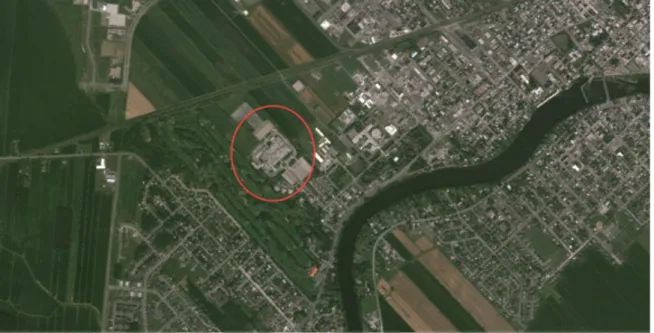 Figure 4.1 Localisation du campus du Cégep de Saint-Hyacinthe et de ses voisins (modifié de  Google Earth) 