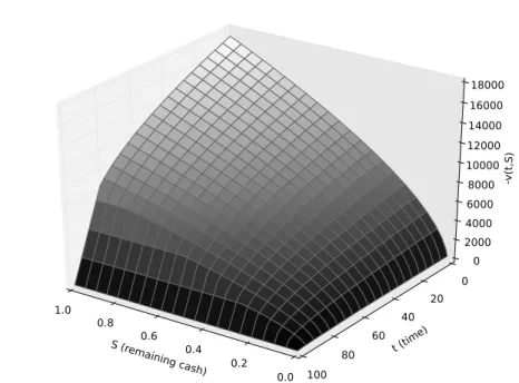 Figure 1: Solution of the HJB equation (2.3). λ = 500 s −1 , T = 100 s and ¯ S = e 1 .