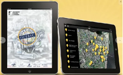 Figure 2.26 Réalité augmentée - parcours audiovisuel ville de Québec  http://ilotdespalais.ca/activites/circuit-quebec-sur-mobile/ 