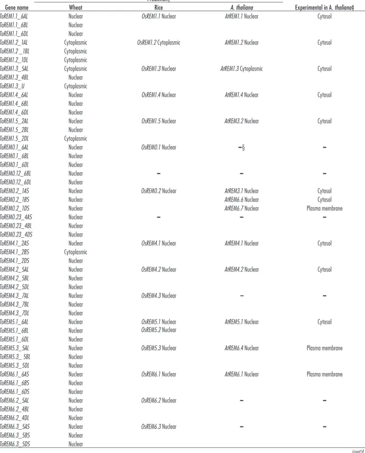 Table 2. Prediction of cell localization of wheat remorin proteins in comparison with rice and A