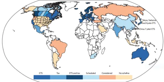 Figure 1 – Operating, scheduled and considered schemes of carbon pricing within the G20 ( Edenhofer et al