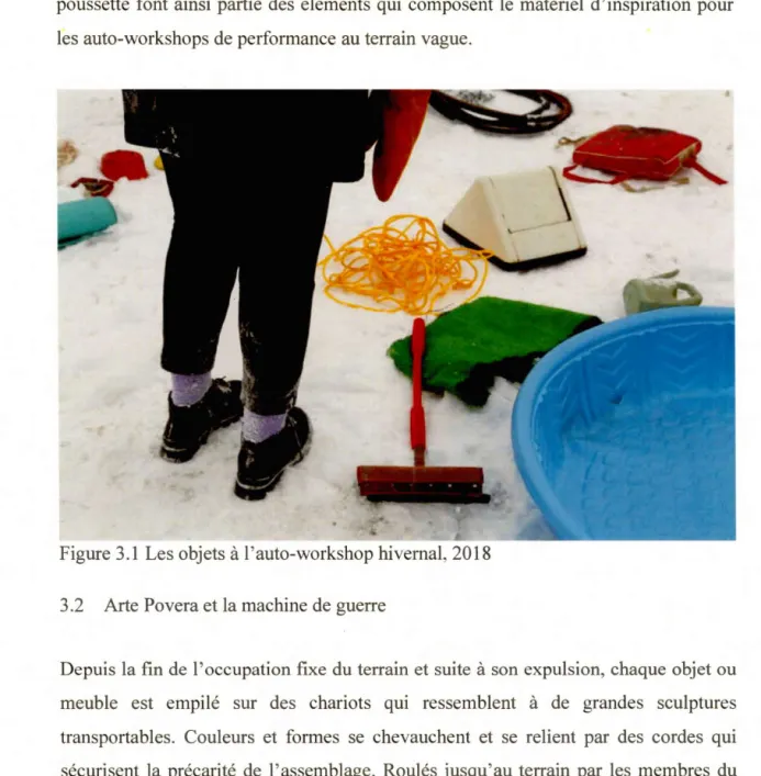 Figure 3.1  Les objets  à  l'auto-workshop hivernal, 2018  3.2  Arte Povera et la machine de guerre 