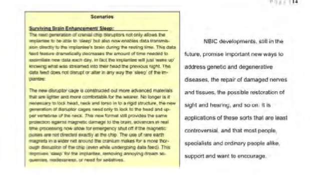 Figure 3.1: Excerpt of the NCTF Background material. In this example a scenario describing a prospective  technique of brain enhancement is included