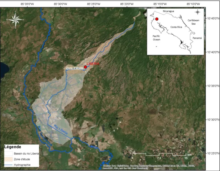 Figure 2. Localisation de la zone d'étude dans le bassin du rio Liberia. 