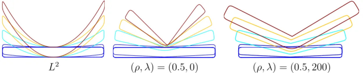 Figure 5 compares the evolution obtained with the initial flow (7.2) (corresponding to (ρ, λ) =