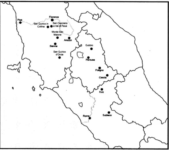 Figure  1.1  Lieux visités par Simone Fidati 