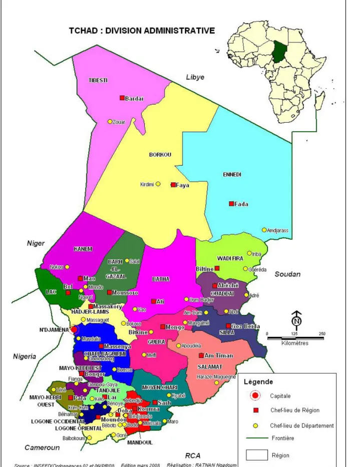 Figure 7 : Carte administrative du Tchad   Source : (INSEED 2008) 