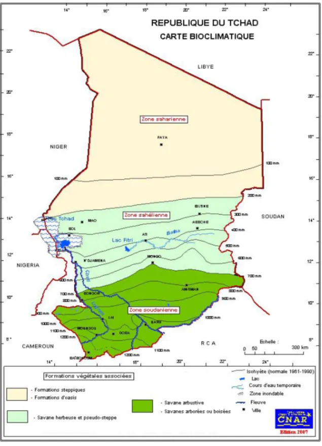 Figure 8 : Carte bioclimatique du Tchad   Source : (CNAR 2007) 