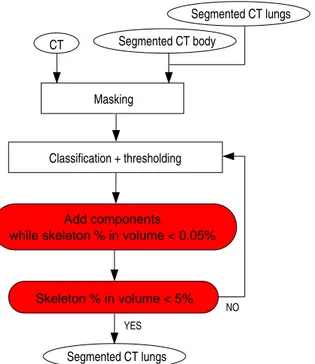 Figure 3.16: Diagram of the segmentation of the skeleton in CT images. Red boxes indicate integration of