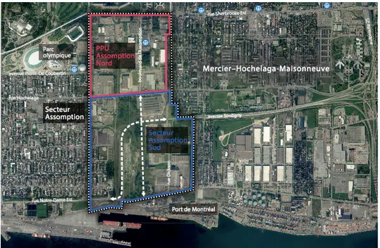 Figure 2.2  Localisation du secteur Assomption –  Cité de la logistique (tiré de Office de  consultation publique de Montréal [OCPM], s.d.) 