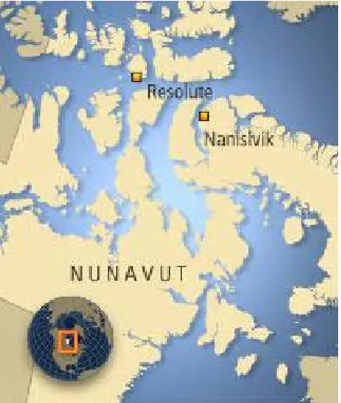 Figure 2.2 : Carte situant Nanisivik  et Resolute 