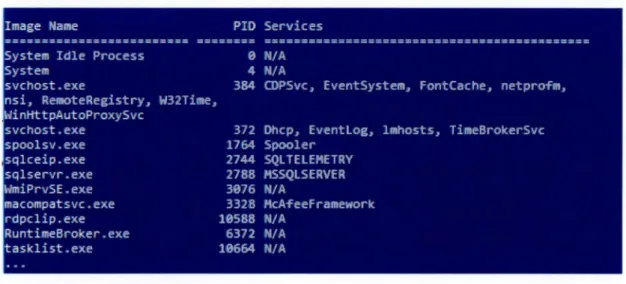 Figure 3.2 Exemple de la  commande  tasklist  svr 