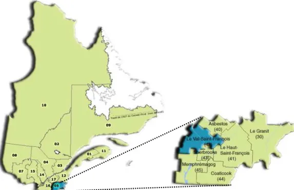 Figure 1.1  Localisation  de  la  MRC  du  Val-Saint-François.  Modifié  de  Institut  de  la  statistique du Québec (2006)