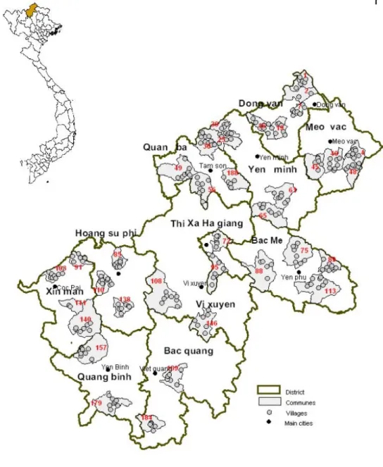 Figure 1. Map of villages sampled in the Ha Giang province. 