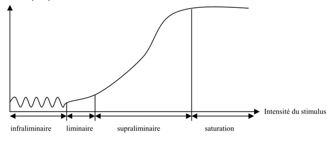 Figure 22 : Relation entre l’intensité de la perception et l’intensité du stimulus (Mac Leod, et al., 1998) 