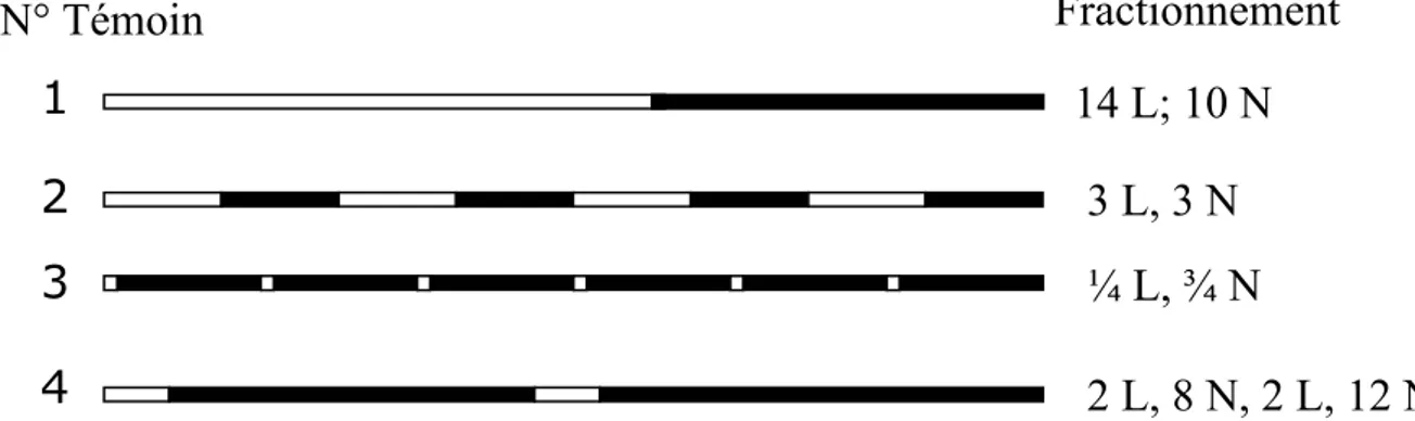 Figure 6. Exemples de fractionnements de programmes lumineux destinés à des poules 