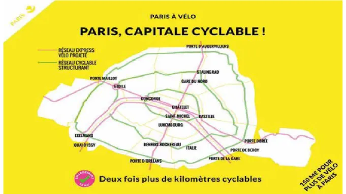 Figure 2. 1 : Réseau cyclable de Paris (Tiré de : Ville de Paris, 2016, p.30) 