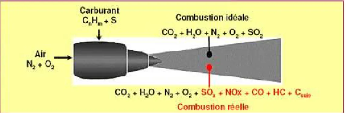 Figure 1.2 Gaz émis lors de la combustion du kérosène (tiré de : Service technique de l’aviation civile,        2019)