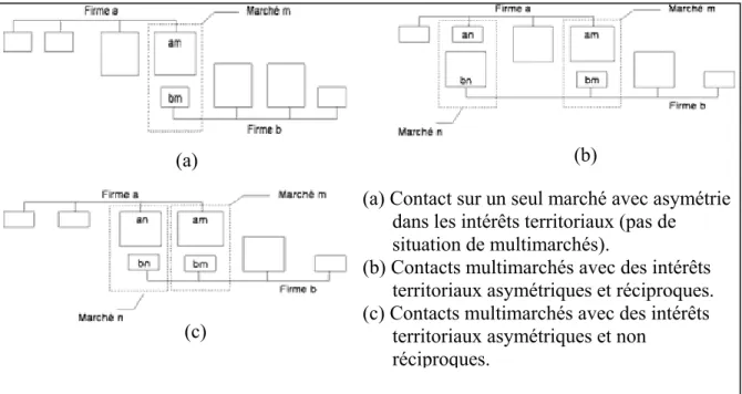 Figure 1. Situation de contacts multimarchés avec des intérêts territoriaux asymétriques 6 ,  d’après Gimeno (1999 : 104) 