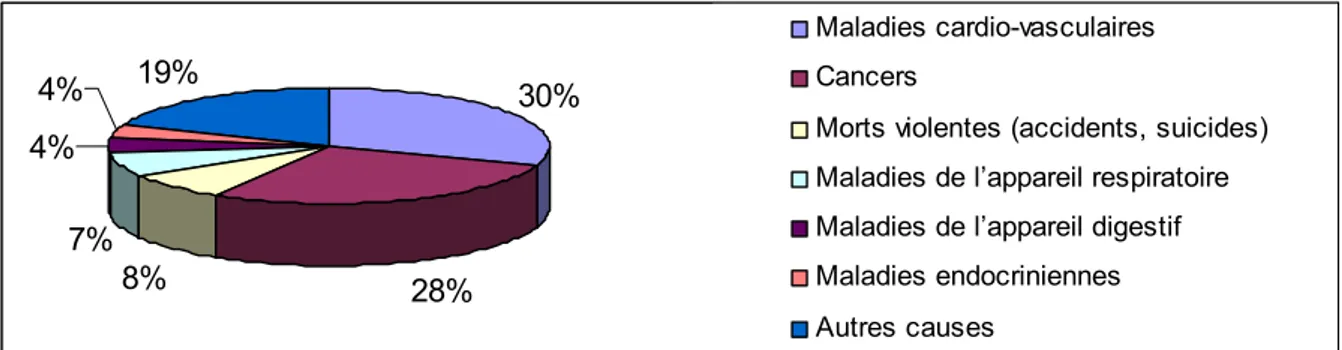 Figure 1 : Principales causes de décès en France en 2000. Source : INSEE http://www.insee.fr/