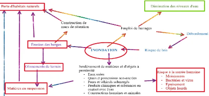 Figure 2.4 Schématisation des interactions entre les inondations et ses causes secondaires  