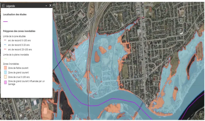 Figure 2.9 Développements résidentiels du secteur Hull à Gatineau dans la crue de récurrence de 20  ans (tiré de : MDDELCC, 2003) 