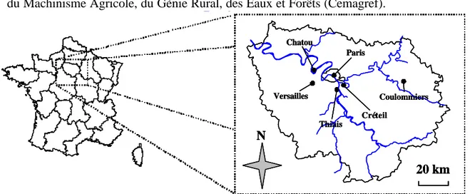 Figure 8. Emp lacement des 6 sites de collecte en région Ile de France. 