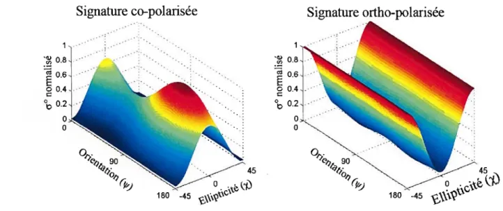 Figure 3.9 : Signatures polarimétriques co-polarisée et ortho-polarisée d’une surface rugueuse, ks 3