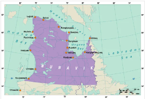 Figure 1.1 : Carte du Nunavik (tiré de : Société Makivik, 2018) 