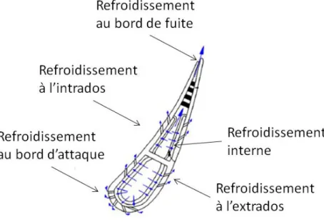 Figure 2-1. Configuration de refroidissement d’une pale de stator [17] 