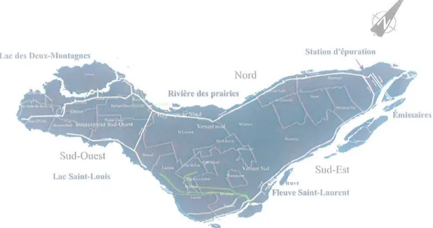 Figure 1.1    Réseau d'interception et de collecte des eaux usées de la ville de Montréal.