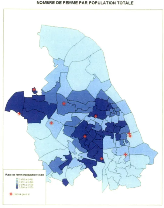 Figure 6. Nombre de femmes par rapport à la population totale