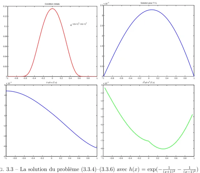 Fig. 3.3 – La solution du problème (3.3.4)–(3.3.6) avec h(x) = exp(− 1