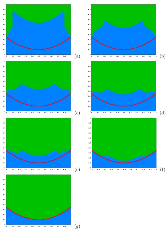 Figure 3.7: Application of AMGπ to the free boundary problem (3.6) for a 1025 × 1025 points grid : (a) after 100 iterations, (b) after 200 iterations, (c) after 300 iterations, (d) after 400 iterations, (e) after 500 iterations, (f) after 600 iterations an