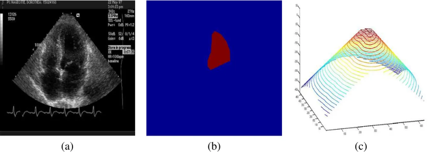 Fig. 1.1: Distance function that represents a shape (blue curve), positive inside the shape and negative