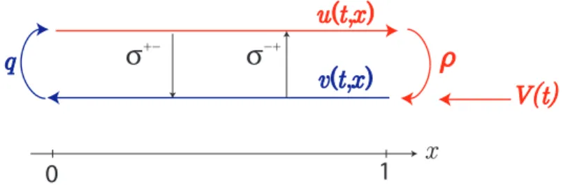 Figure 2.1: Schematic representation of the system (2.29)-(2.31). The black arrows represent coupling terms.