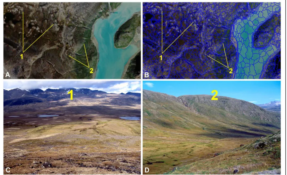 Figure 14:  Imagerie ETM +  (donnée en A) montrant l'endroit où la vallée Naqsaq rencontre le fjord de Pangnirtung 