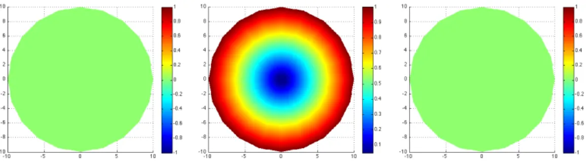 Figure 1.10 – - Isovaleurs du champ de déplacement du mode de torsion T 0,1 à la fréquence de 0.2 MHz : (ρ =