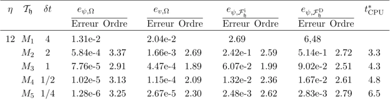 Tab. 2.5: R´esultats de convergence du cas test insatur´e - m´ethode P 2 –BDF3.